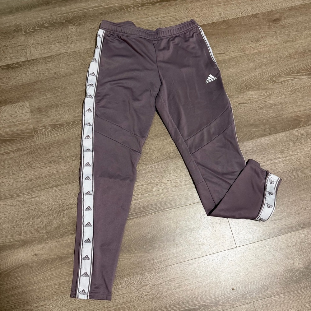 adidas Purple Track Pants with White Logo Stripe